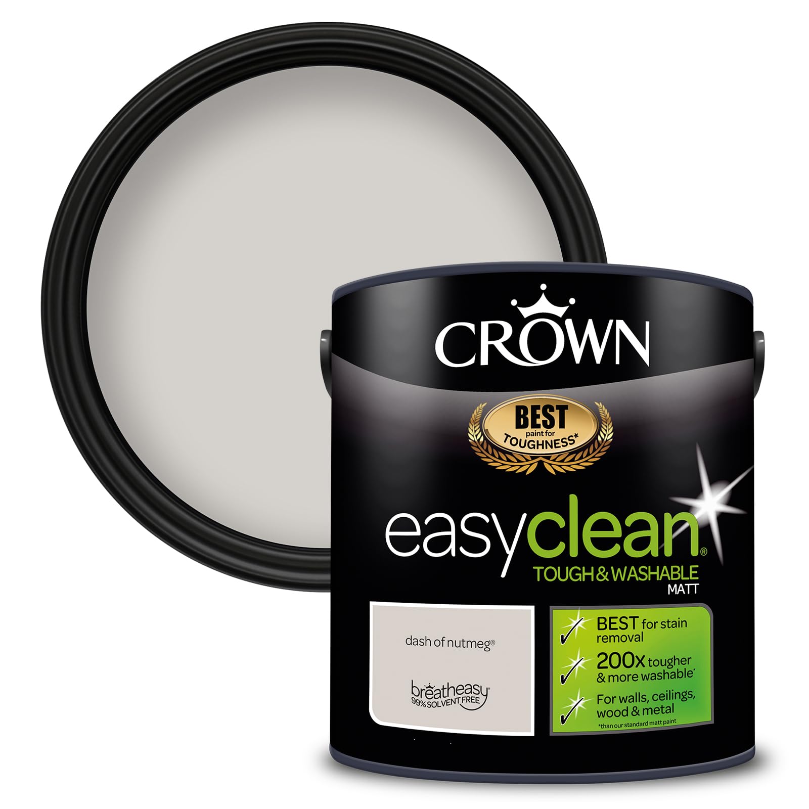 Crown Easyclean Dash Of Nutmeg - Tough & Washable - Matt Emulsion Paint - Stain Resistant - Light Neutral Paint - 2.5L