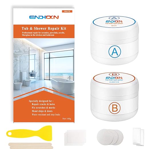 Kit de Reparación para Bañeras y Azulejos Blanco 140g con Esmalte y Fibra de Vidrio