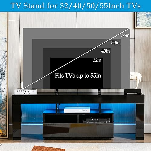 Miniatura 5 de HAKFOO Soporte de TV LED de 51 pulgadas para televisores de 5055 pulgadas centro de entretenimiento moderno de alto brillo con 2 cajones de