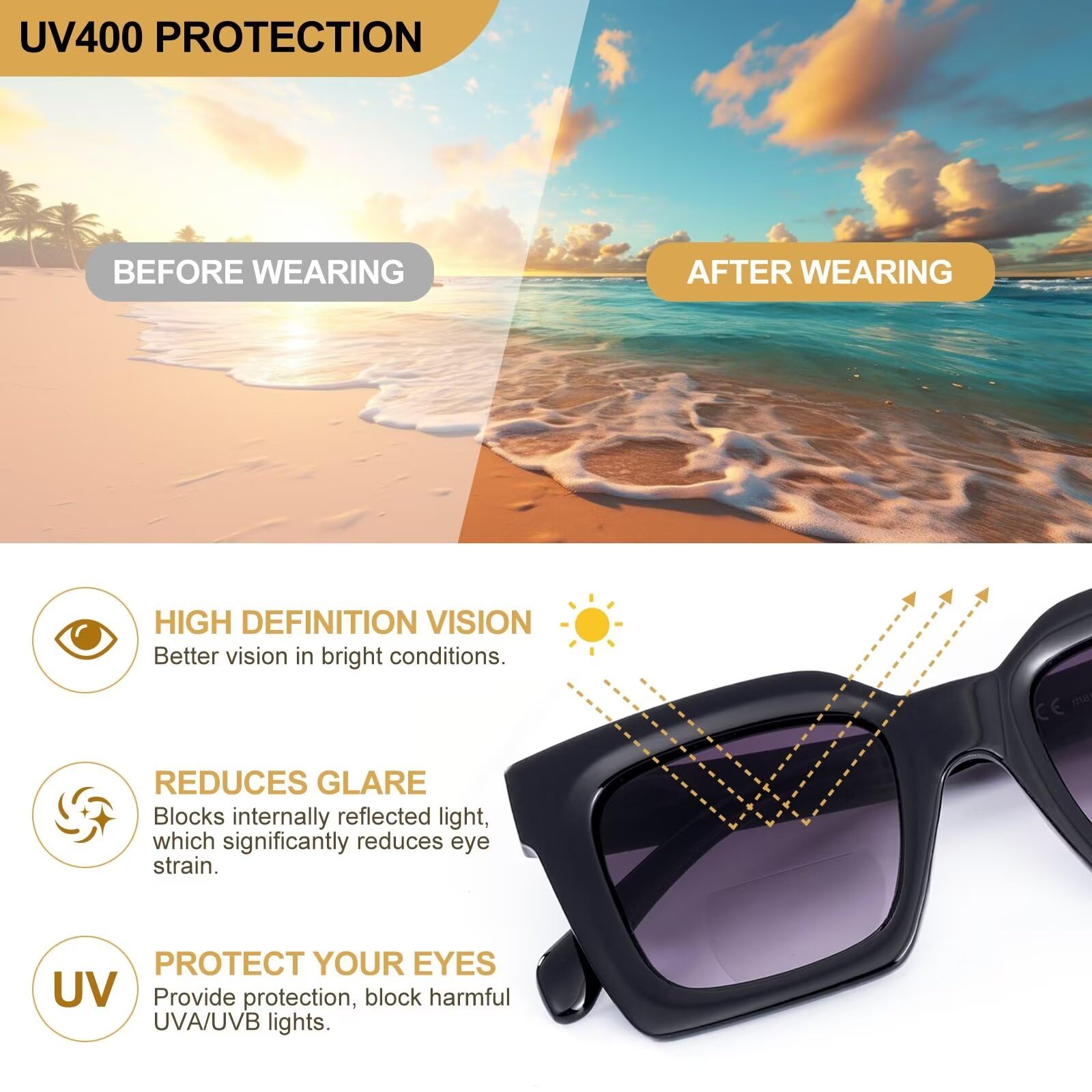 SKYWAY Bifocal Sunglasses for Women Men Classic Retro Reading Sunglasses, Outdoor Sun Reading Glasses With Spring Hinges - Image 4