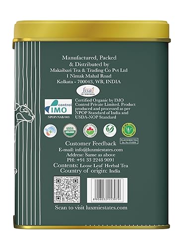 Miniatura 4 de Luxmi Estates Raíz de jengibre y limón  Hoja suelta de lata de 50 gm, té de hierbas orgánicas certificadas, sabor y aroma cítricos, cáscara de