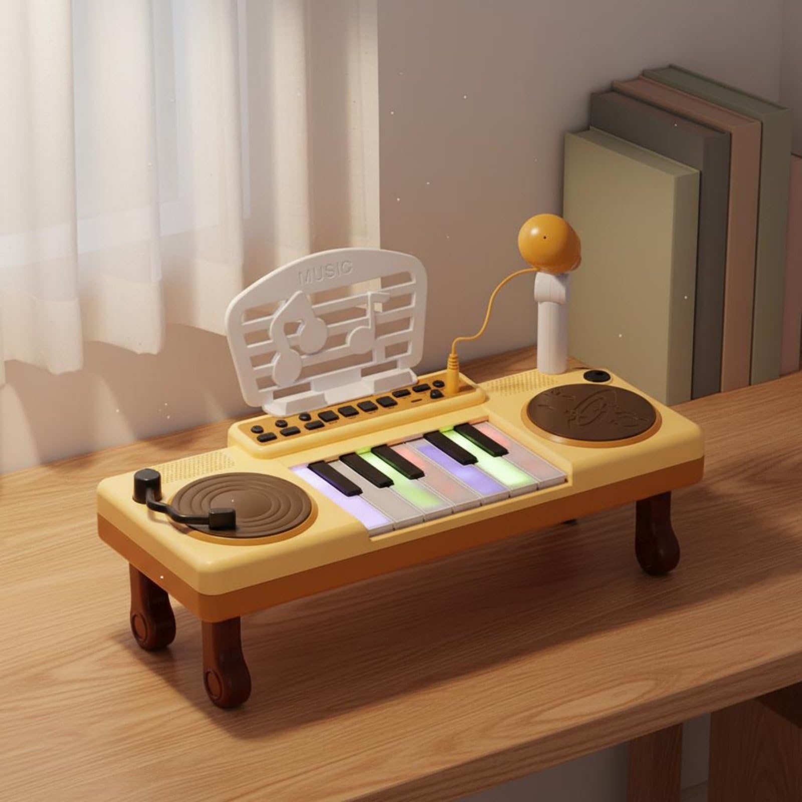 Pianola Bambini Tastiera Elettronica Giocattolo Mixer Musicale Giradischi Vocale con Effetti Interattivi Educativa per Attenzione Concentrazione Fantasia Adatta a Bambini Casa Scuola