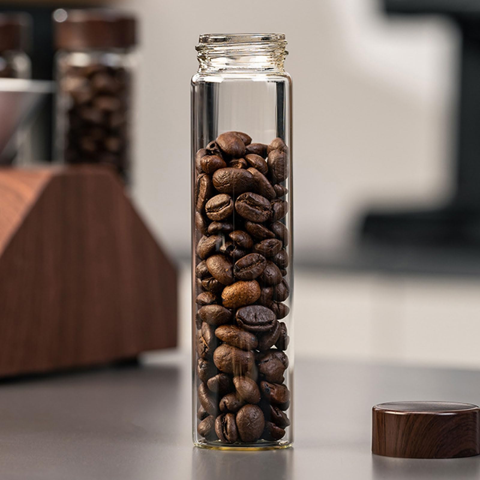 Bohnenspender, Kaffeebohnenflaschen, Glas Reagenzglas Ausstellungsständer, Versiegelung von Kaffeebehältern, Ständer für Zubehör
