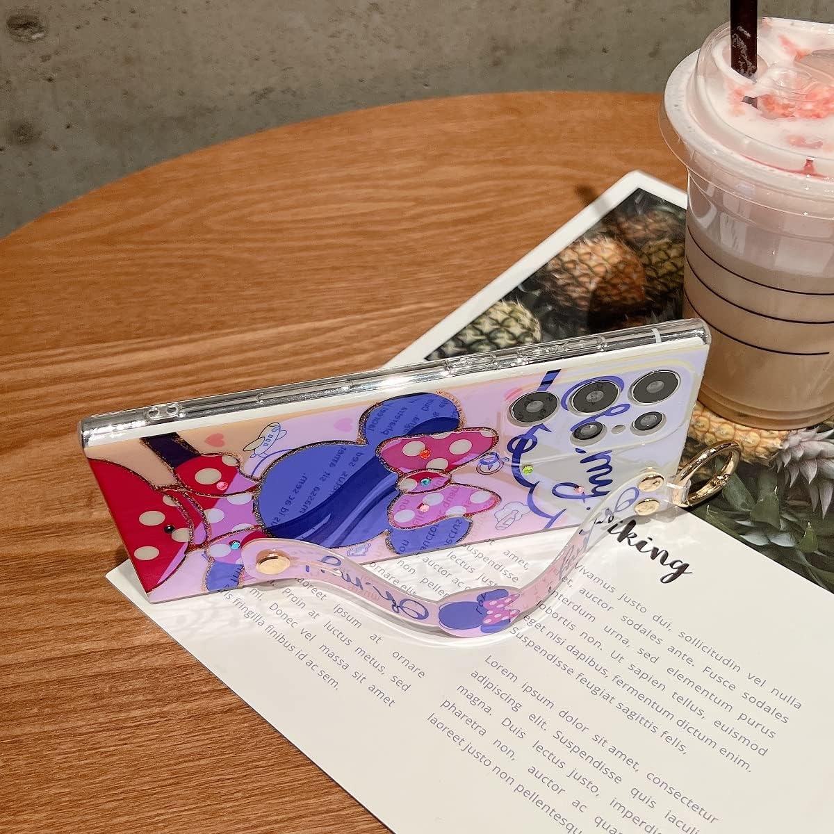 for Samsung Galaxy S22 Ultra Case Cute with Wrist Strap Kickstand Case 6.8" 5G Glitter Bling Cartoon IMD Soft TPU Shockproof Protective Phone Cases Cover for Girls and Women - Minnie - Image 4