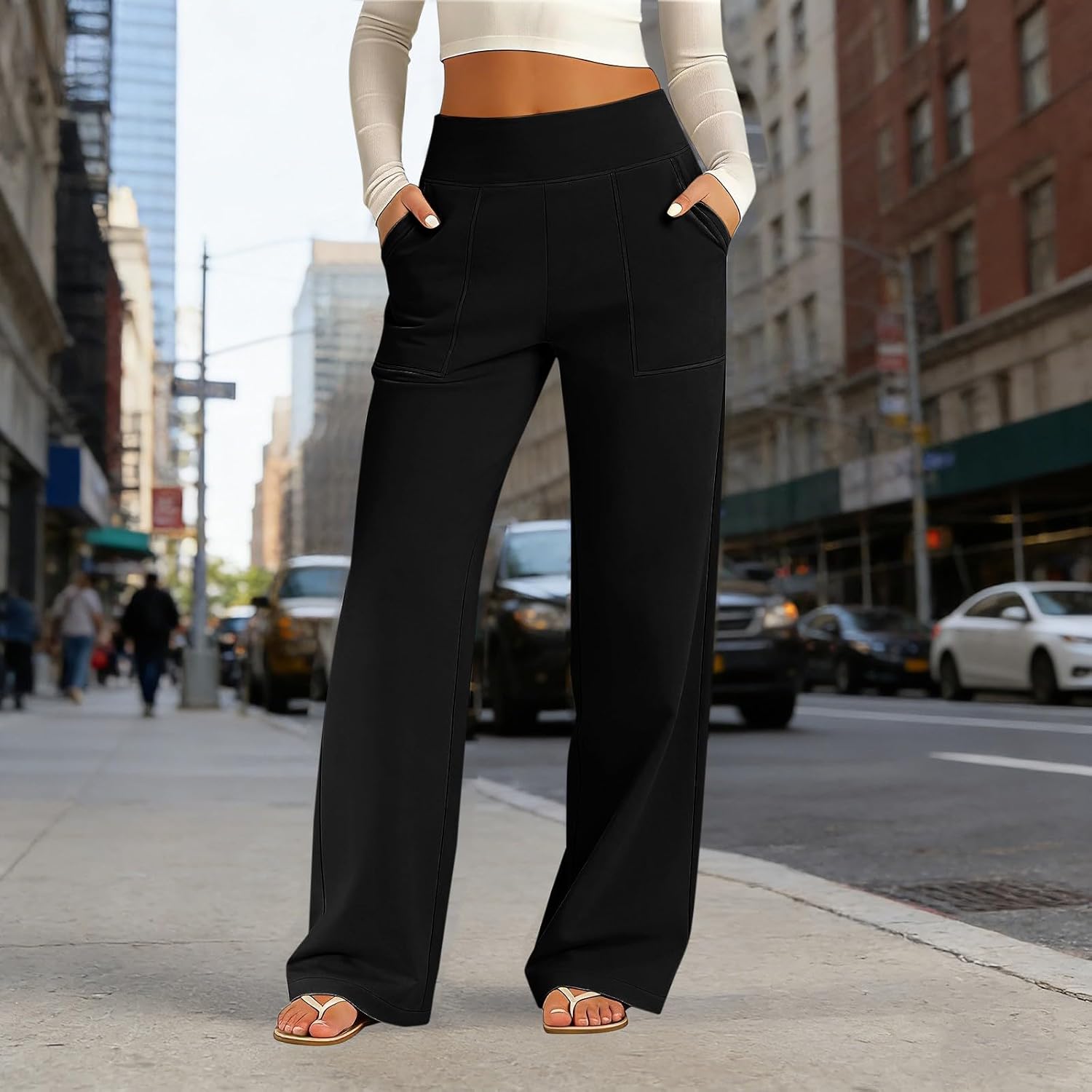 Girls Wide Leg Sweatpants Kids Baggy Sweat Pants for Girls Stretch High Waist Straight Leg Joggers Track Pants with Pockets