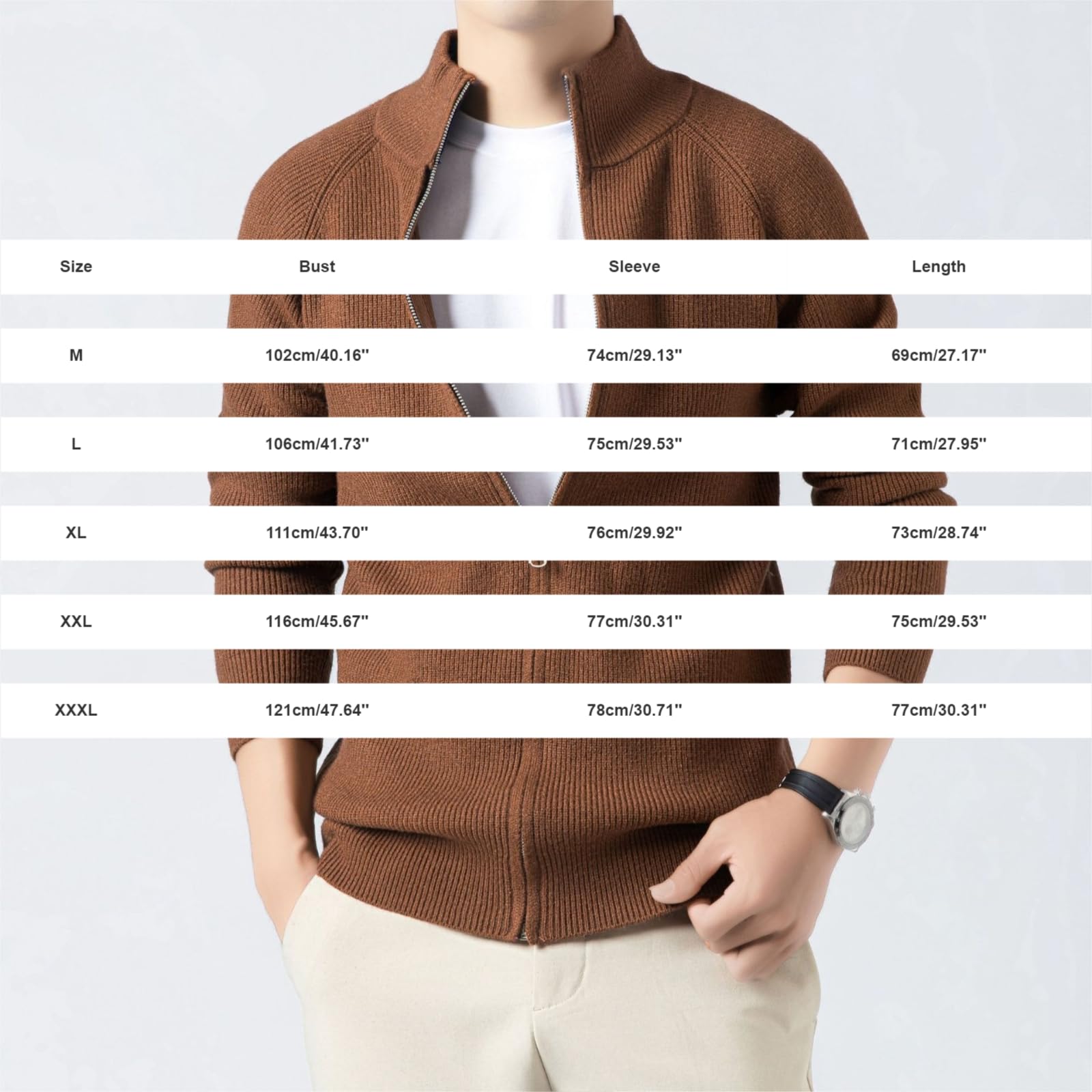 Jersey para hombre con cremallera completa, cuello alto, abrigo térmico de fácil cuidado, súper suave y cómodo, abrigos de manga larga, puños elásticos, plegable, ropa de punto de punto, ocio, golf