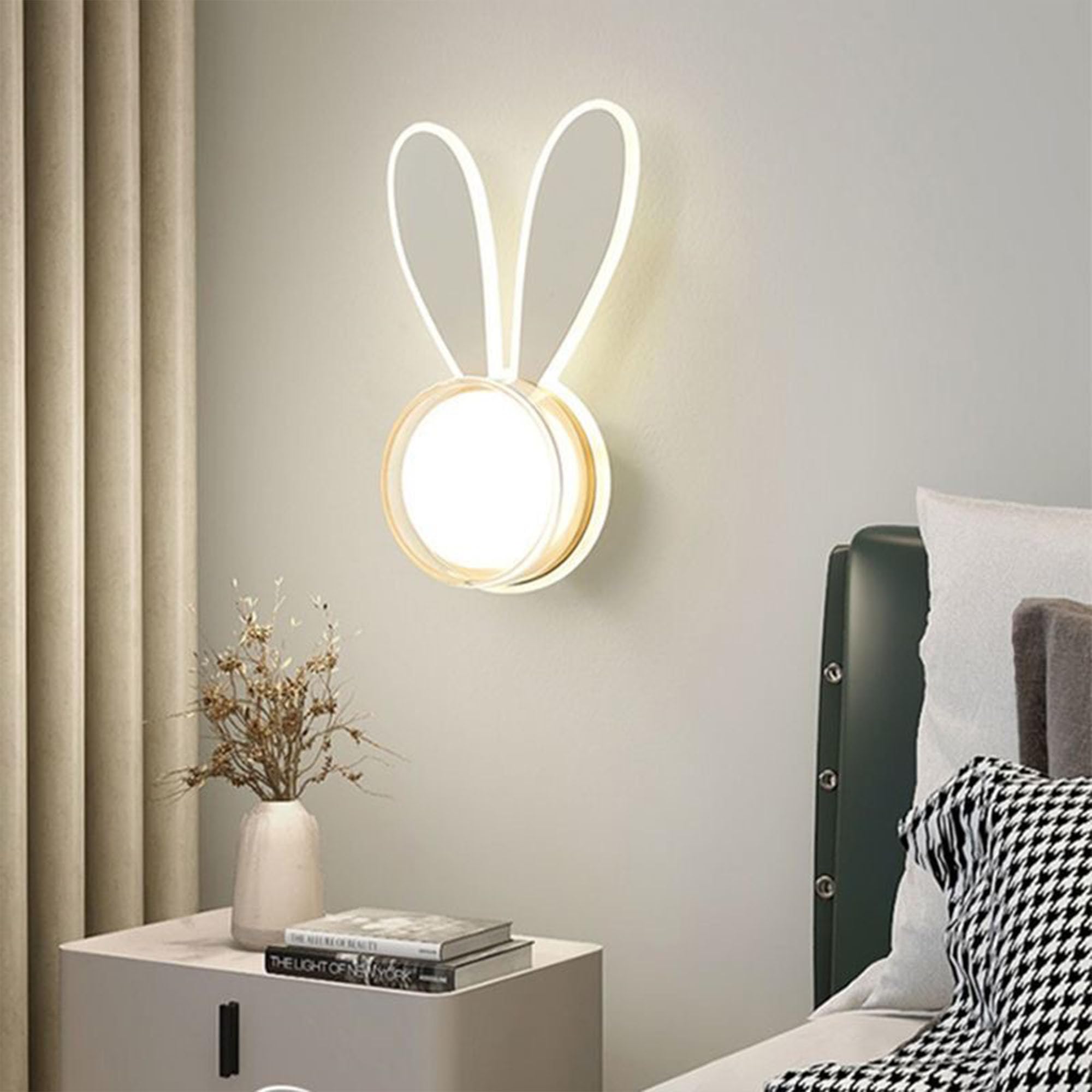 AoLa Dziecięca lampa ścienna LED królik lampa ścienna lampka nocna królik lampka nocna lampka ścienna oświetlenie do pokoju dziecięcego sypialnia, prezent dla dziewczynki chłopca,White
