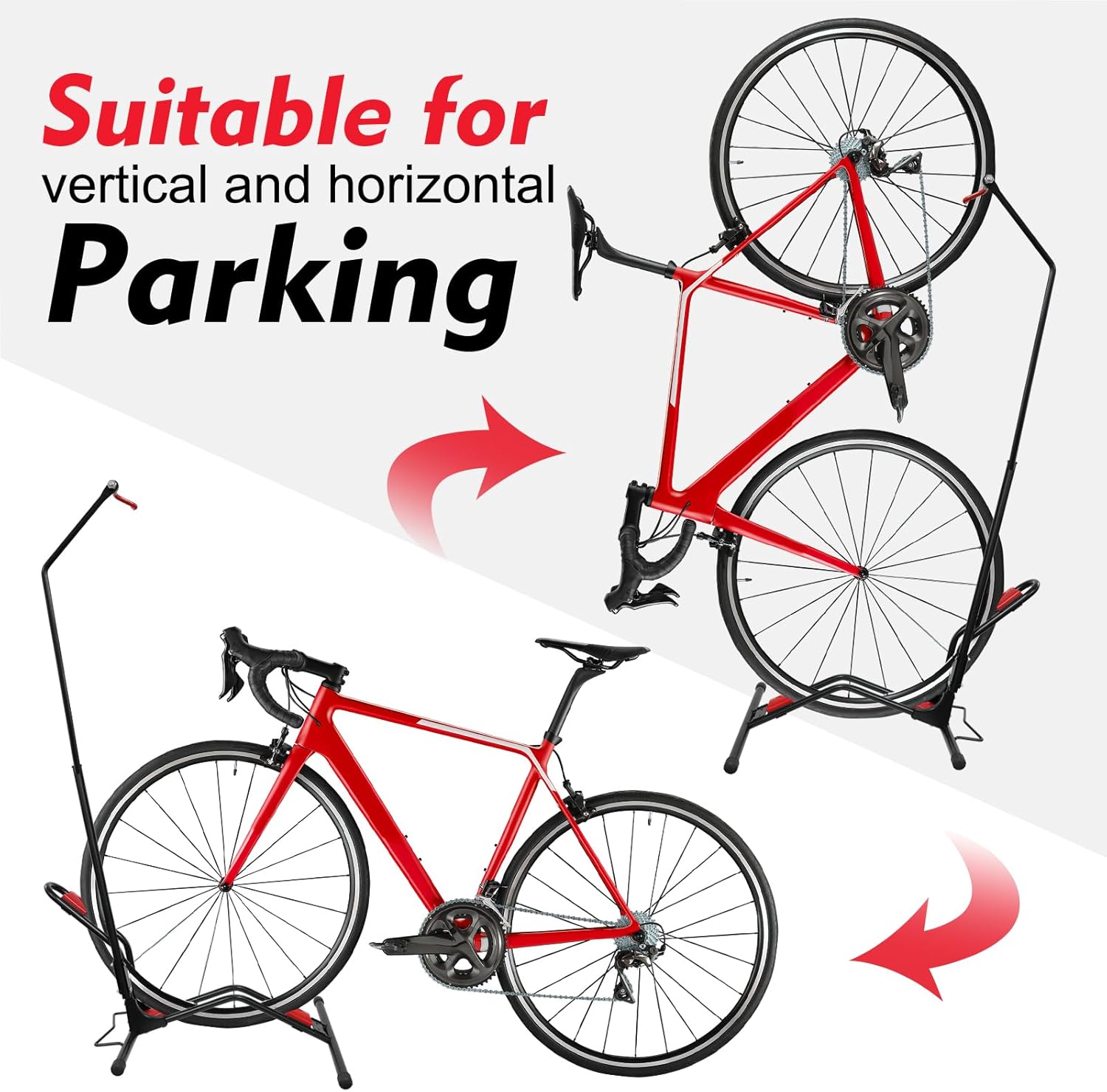 Vertical Bike Parking Stand- Space-Saving,Adjustable Freestanding Upright Bike Floor Stand for 20"-29" Mountain/Road/Kids Bikes, Heavy-Duty Bike Rack Garage Solution