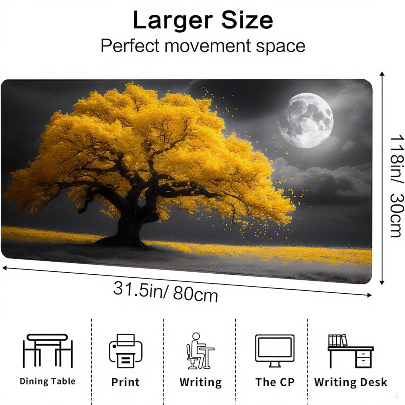 Żółta podkładka pod mysz XXL 1600 x 800 x 3 mm uchwyt na biurko akcesoria antypoślizgowa gumowa podstawa i zszyte krawędzie podkładka pod mysz dla graczy do dekoracji biura dekoracyjnego, prezenty dla