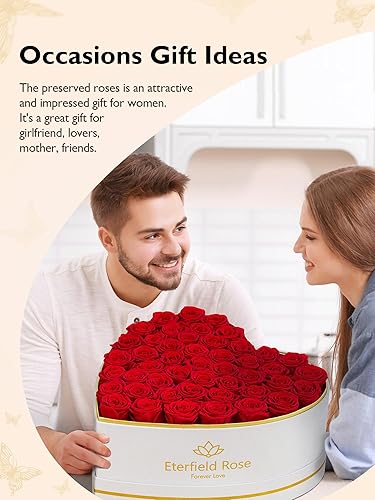 Miniatura 2 de Eterfield Caja de 47 flores para siempre en forma de corazón, rosas preservadas que duran un año, flores preservadas, regalos de cumpleaños para