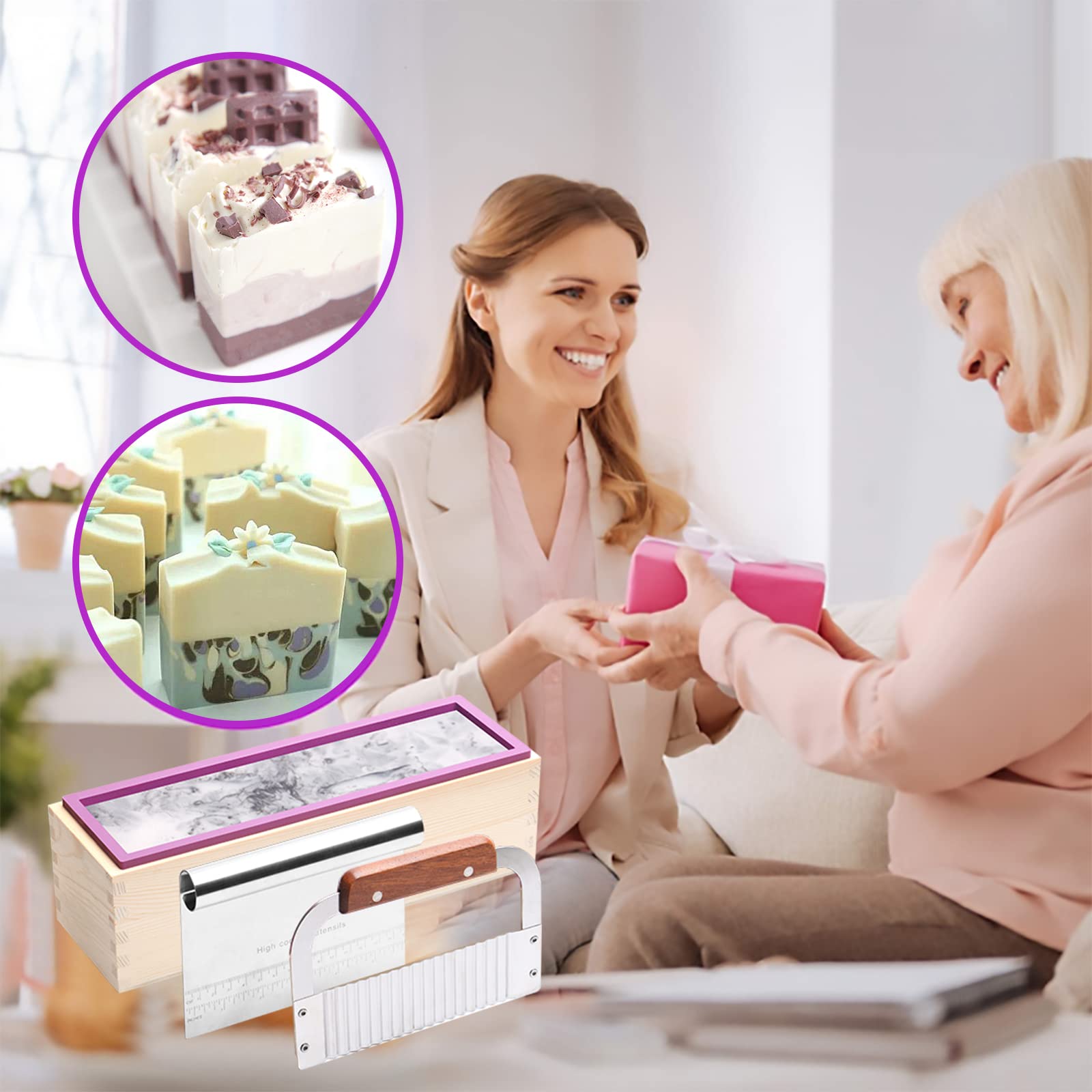 Stampo Per Sapone In Silicone Con Raschietti - Legno E Silicone Alimentare, Per Saponi Fatti In Casa - Foto 7