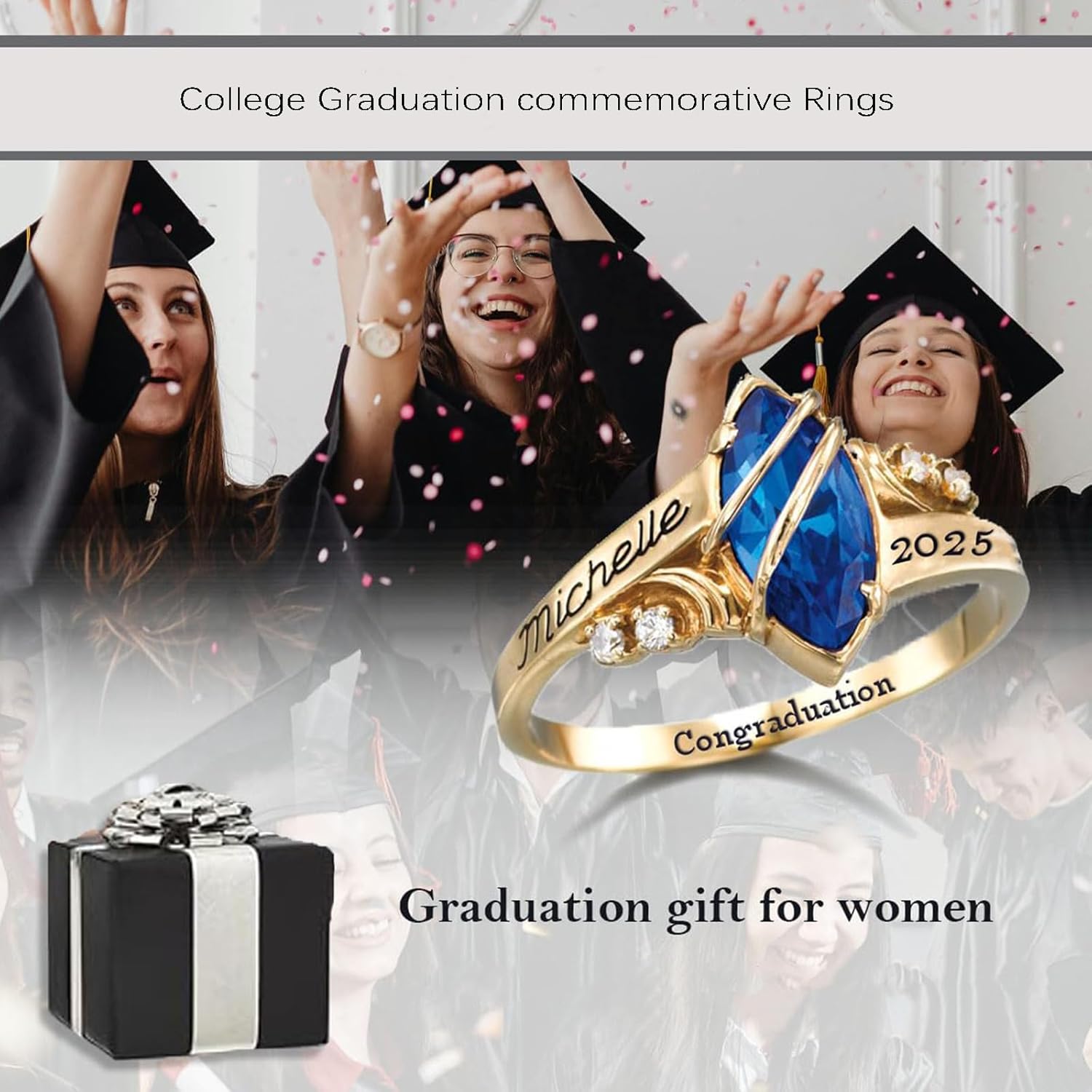 Personalized Graduation Rings for Women 925 Silver/10K/14K/18K Gold Custom-made Birthstone Engraved College Class Commemorative Rings for Graduats - Image 5