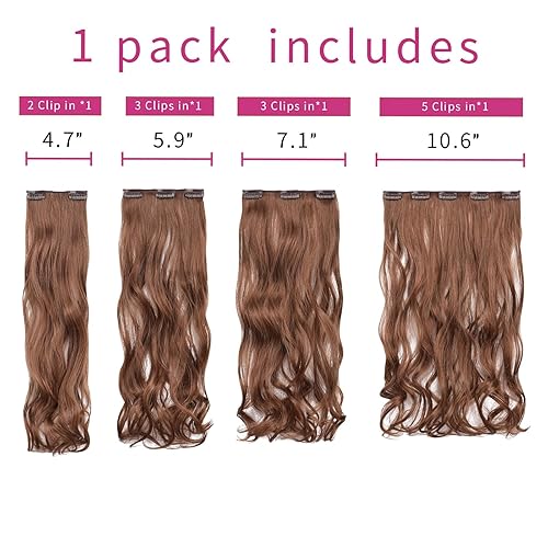 Miniatura 7 de SYXLCYGG Extensiones de cabello castaño 4 piezas de extensiones de cabello sintético ondulado de 18 pulgadas 5.5 onzas, cabello rizado, para mujer,
