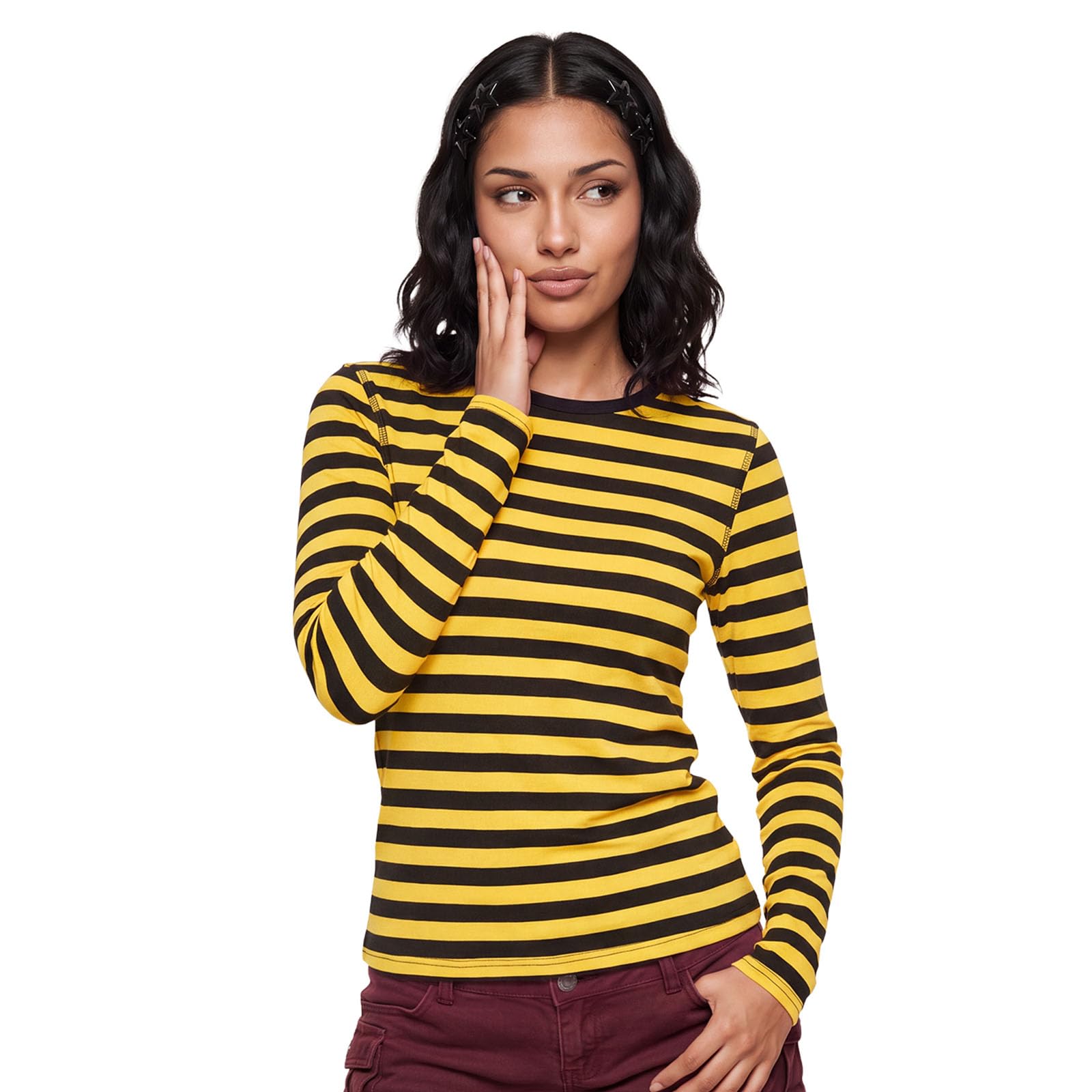 Feclmiyt Women Halloween Cheshire Cat Tops Classic Pink Purple Striped Shirt Cosplay (B-02, M)