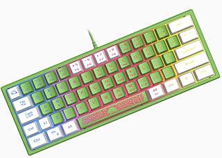 ZIYOU LANG K61 60% Percent Gaming Keyboard Compact RGB Chroma Backlit STK61-Wired Mechanical Feel Membrane Keyboard UK Layout Pro Mini 62 Keys Waterproof for PS4 XBOX PC Laptop Mac/Green+White
