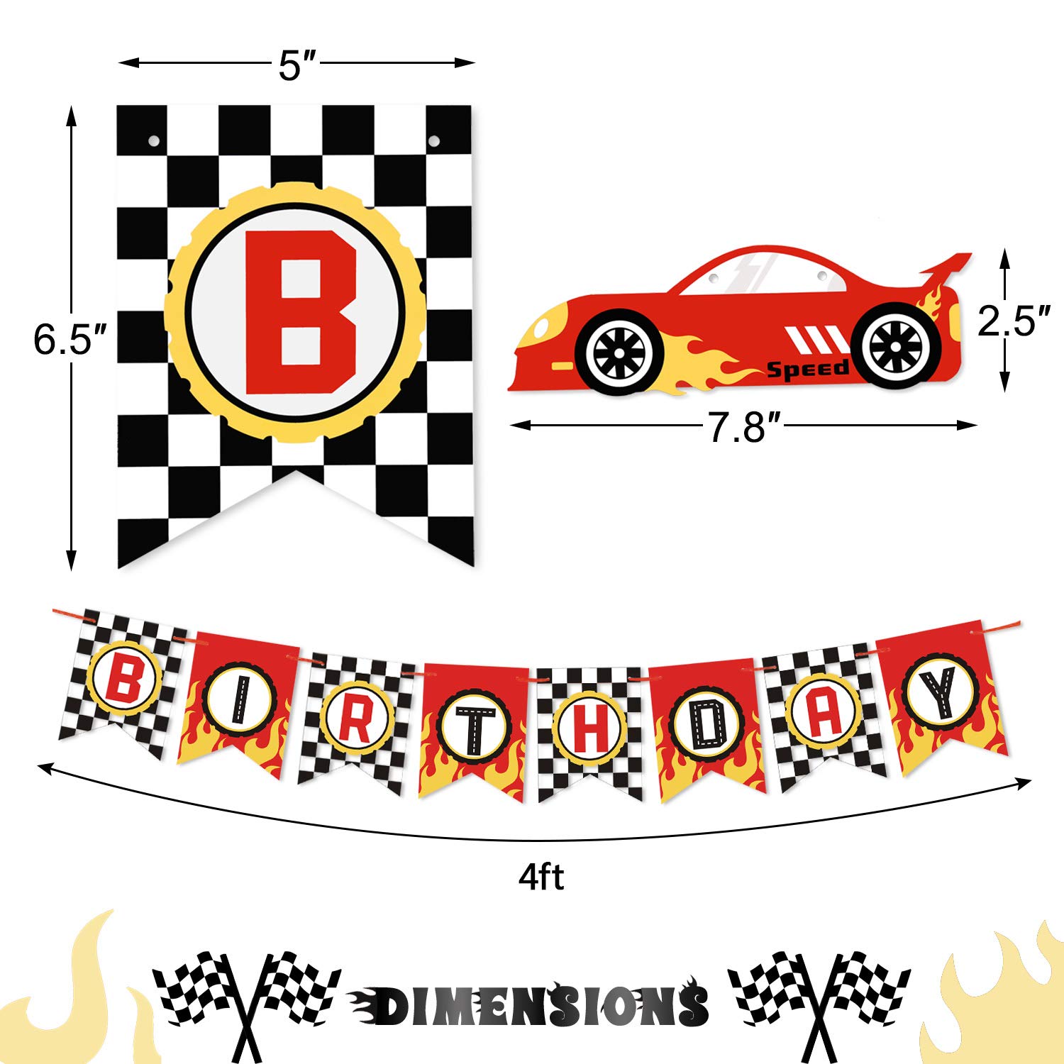 Blue Race Car Party Decorations - 3 Pack Checkered Pennant Banners For Racing Theme Birthday