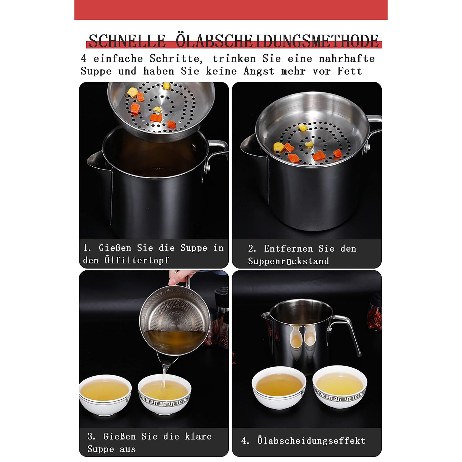 1800 ML Fettabscheider Edelstahl, Fetttrennkanne, Soßen Fetttrenner Sauciere Fetttrenner Mit Deckel Für Das Abschöpfen Von Fett Aus Soßen Und Suppen,Silber