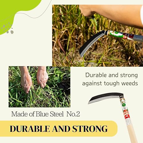 Miniatura 5 de Hoja de acero japonesa (hoja delgada) de alta calidad (acero azul n. 2) herramienta de mano para jardinería, deshierbe y agricultura, peso ligero,