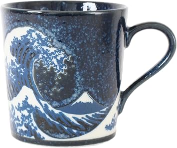Mino ware Japanese Ceramics Mug Cup Big Wave & Mt. Fuji made in Japan Japan Import AKM009 Navyblue