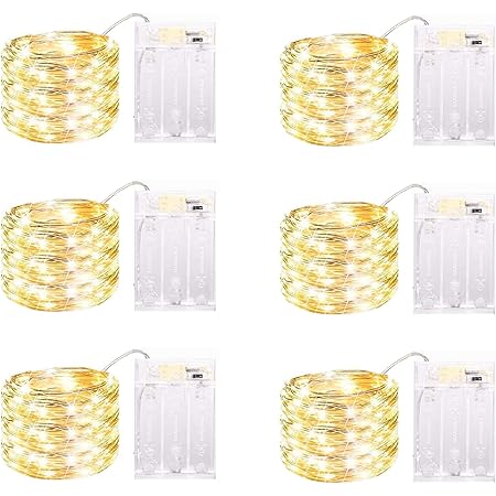 6 Pack LED Fairy Lights Battery Operated with Timer, 13FT 40LED Waterproof Firefly Lights Silver Wire Mini Twinkle String Lights for Wedding Christmas Birthday Party Mason jar Decorations, Warm White