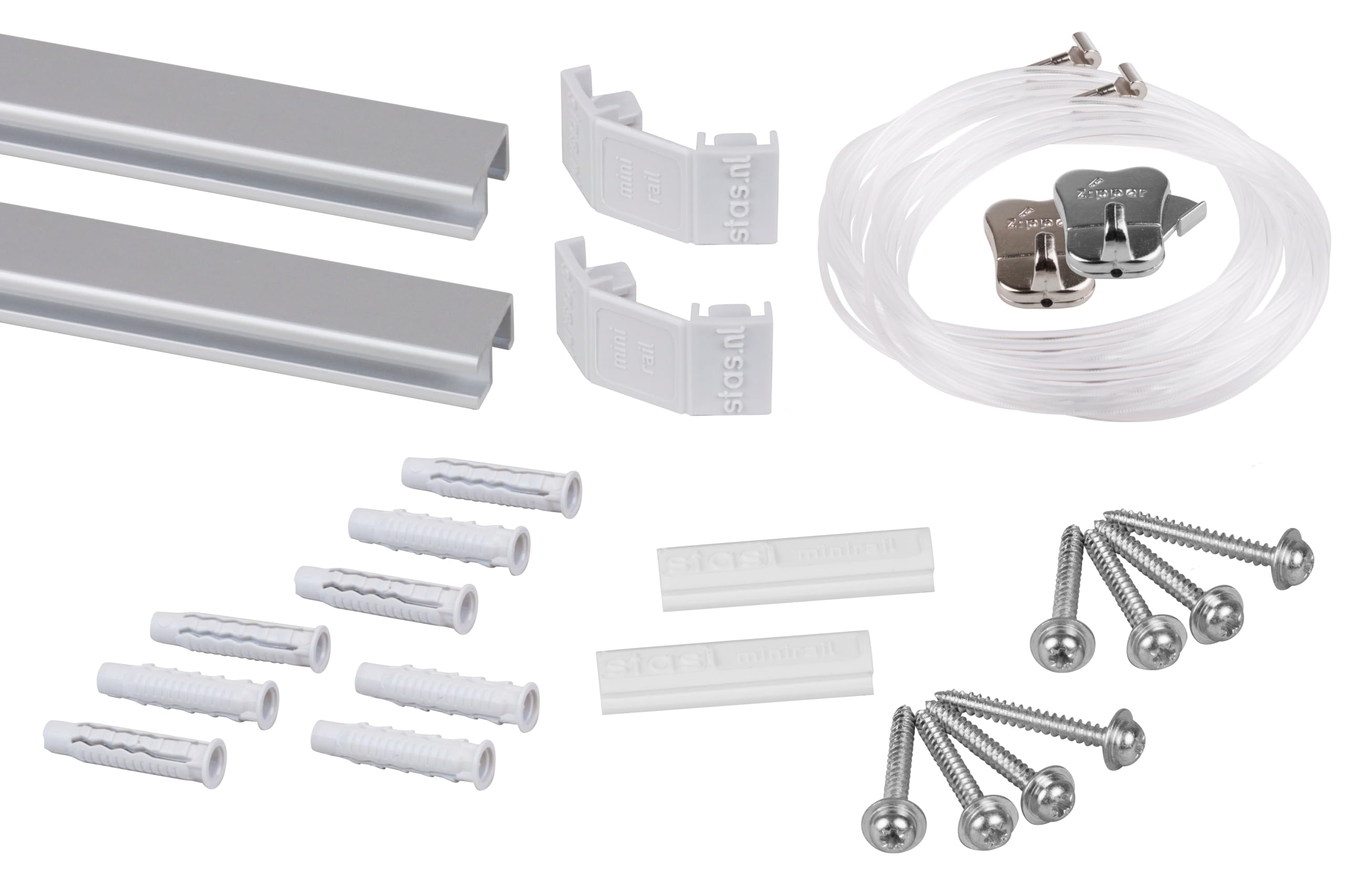 Binari per appendere quadri, Alluminio / 200cm (2x 100cm) STAS Minirail - Sistema per appendere quadri, Set completo con ganci e corde