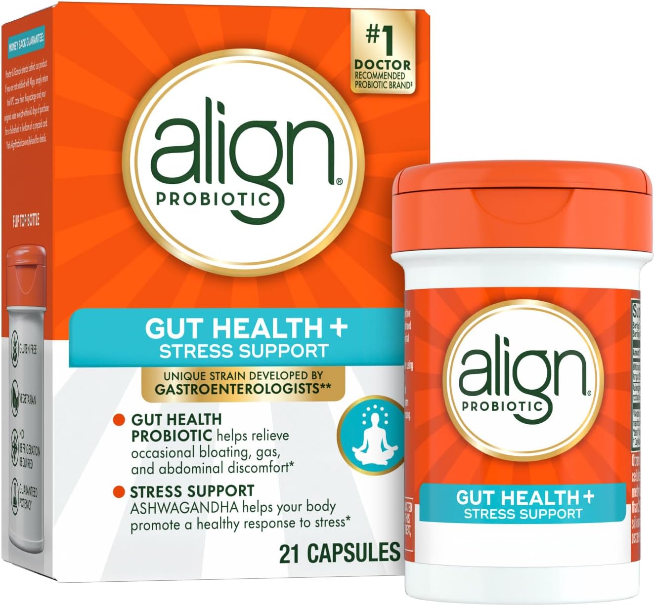 Align Probiotic, Digestive De-stress, Probiotic for Women and Men with Ashwagandha, Helps with a Healthy Response to Stress, Gluten Free, Soy Free, Vegetarian, 21 Capsules