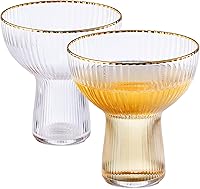 Vista 1 de Copas acanaladas de Margarita, Martini y Champagne con borde dorado – Juego de 2 – Copa de lujo soplada a mano – Fiesta grande, elegante diseño