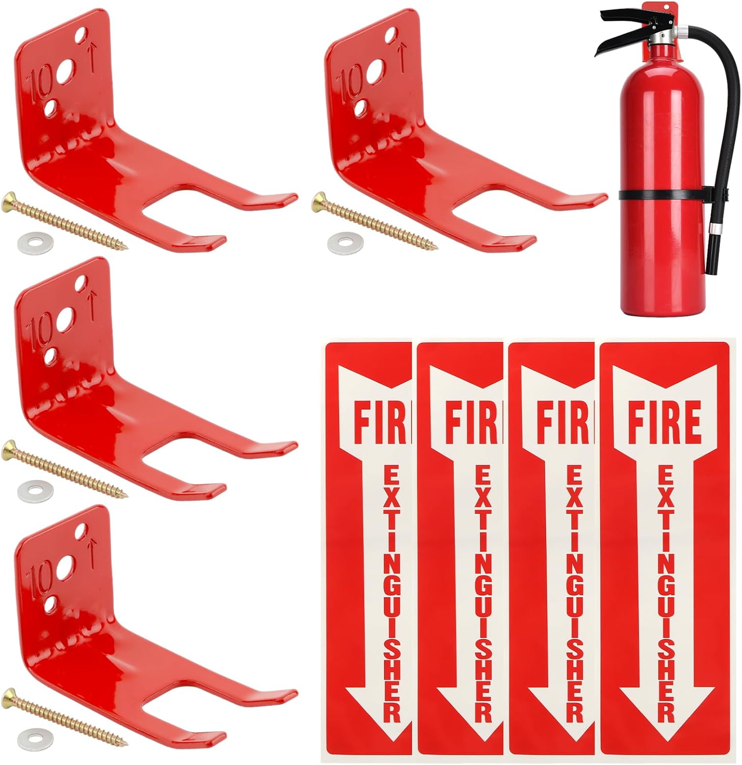 Quixleen 4 Packs Fire Extinguisher Mount Fire Extinguisher Bracket Fire Extinguisher Wall Mount Contain Screws Washers Adjustable for All Extinguishers with Valve Body Slots, Red, 22356367
