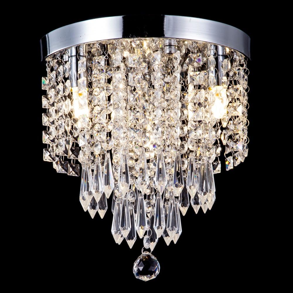 ZEEFO Crystal Chandeliers, Modern Pendant Flush Mount Ceiling Light Fixtures, 3 Lights, H10.2 * W9.8 Inches, Contemporary Elegant Design Style Suitable for Hallway, Living Room, Dining Room