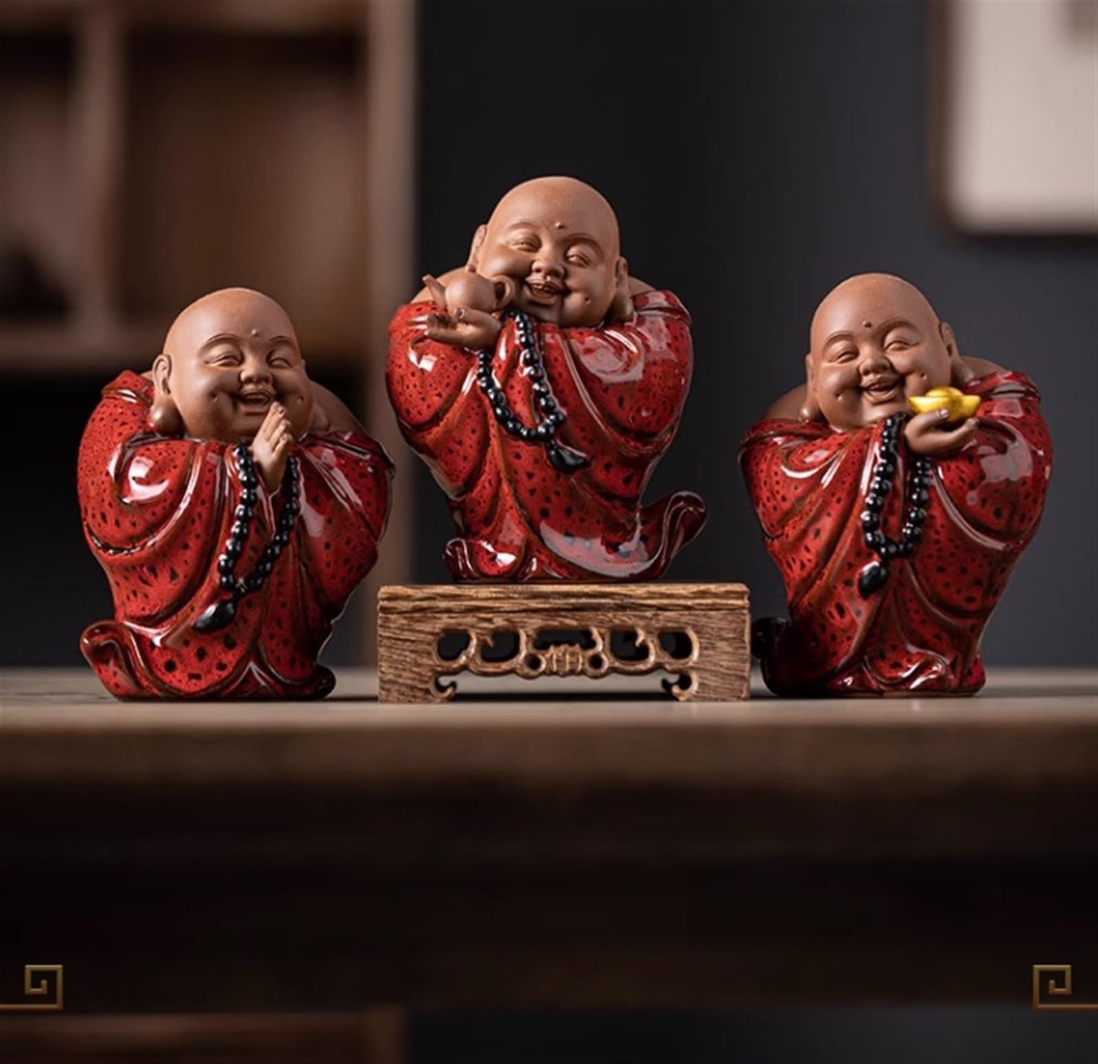 Figura Buda,Resistente Intemperie, Estatua De Buda Sonriente para Decoración del Hogar Y El Coche, Estatuilla Feliz La Suerte Cerámica, Interior Feng Shui(C)