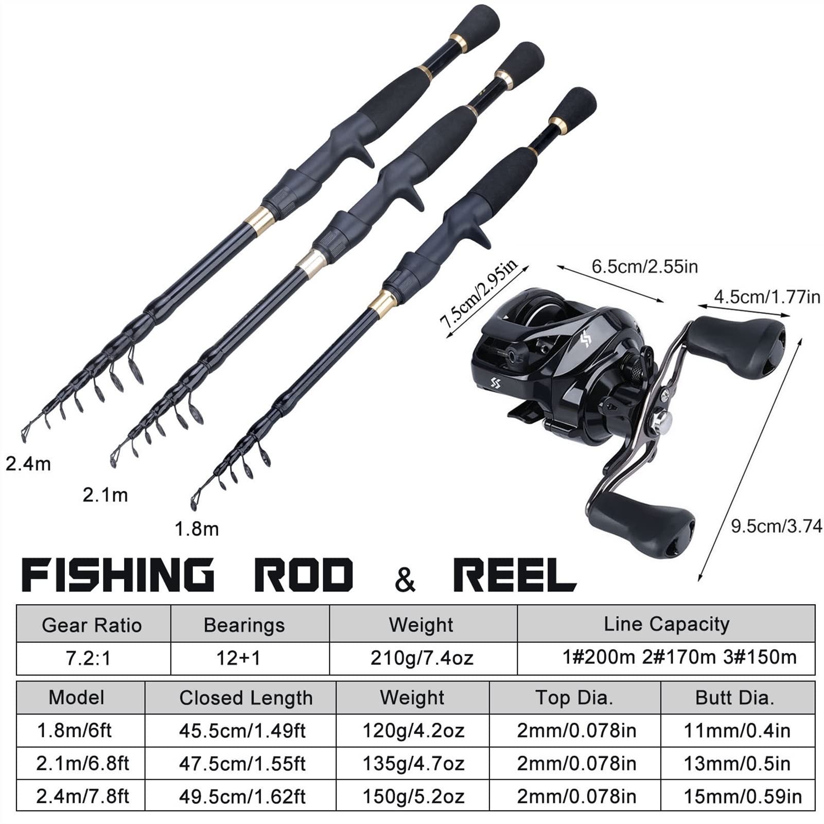 Wędka Ręk wędkarski i bębna Combos teleskopowy Casting Casting Combo Portable Ultralight Rod i 7,2: 1 Przekładnia Różnik Kołowrotki Kołowrotek Wędkarski Combo Przenośna wędka podróżna
