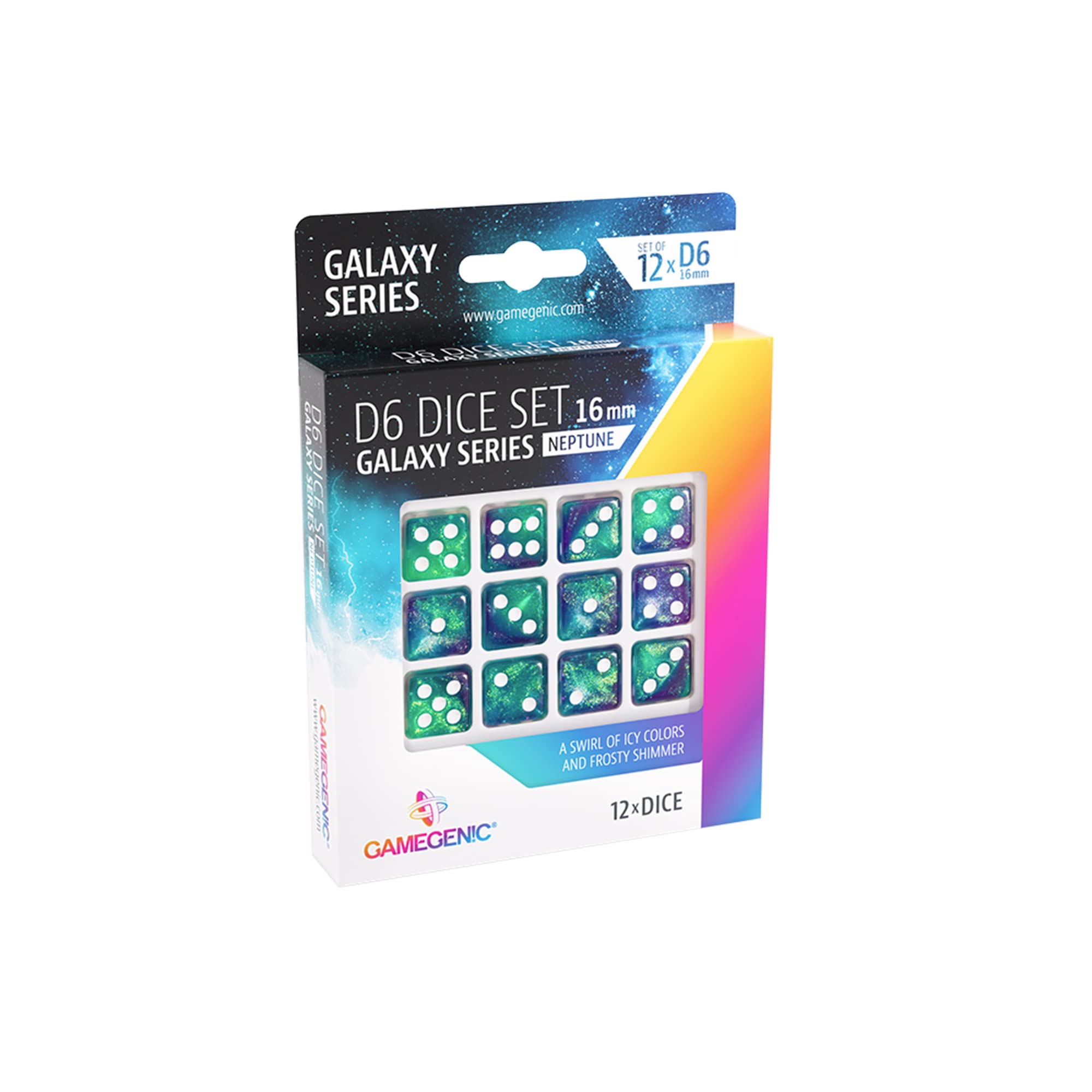 Gamegenic - Galaxy Series - Neptun - Zestaw 12 kości 6-16 mm - Gry planszowe - Gry karciane - Gry Kości - Akcesoria i materiały do gier planszowych