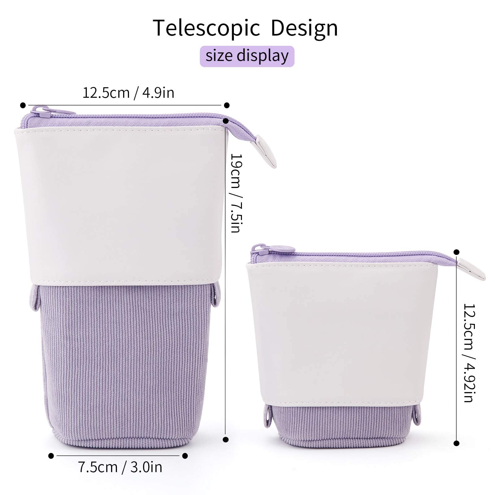 YeahBoom Pencil Case, 2-in-1 PU Zip, Purple, Stationery Storage, 7.28x4.92x3.35x2.56 inches, Conception PU - Image 2