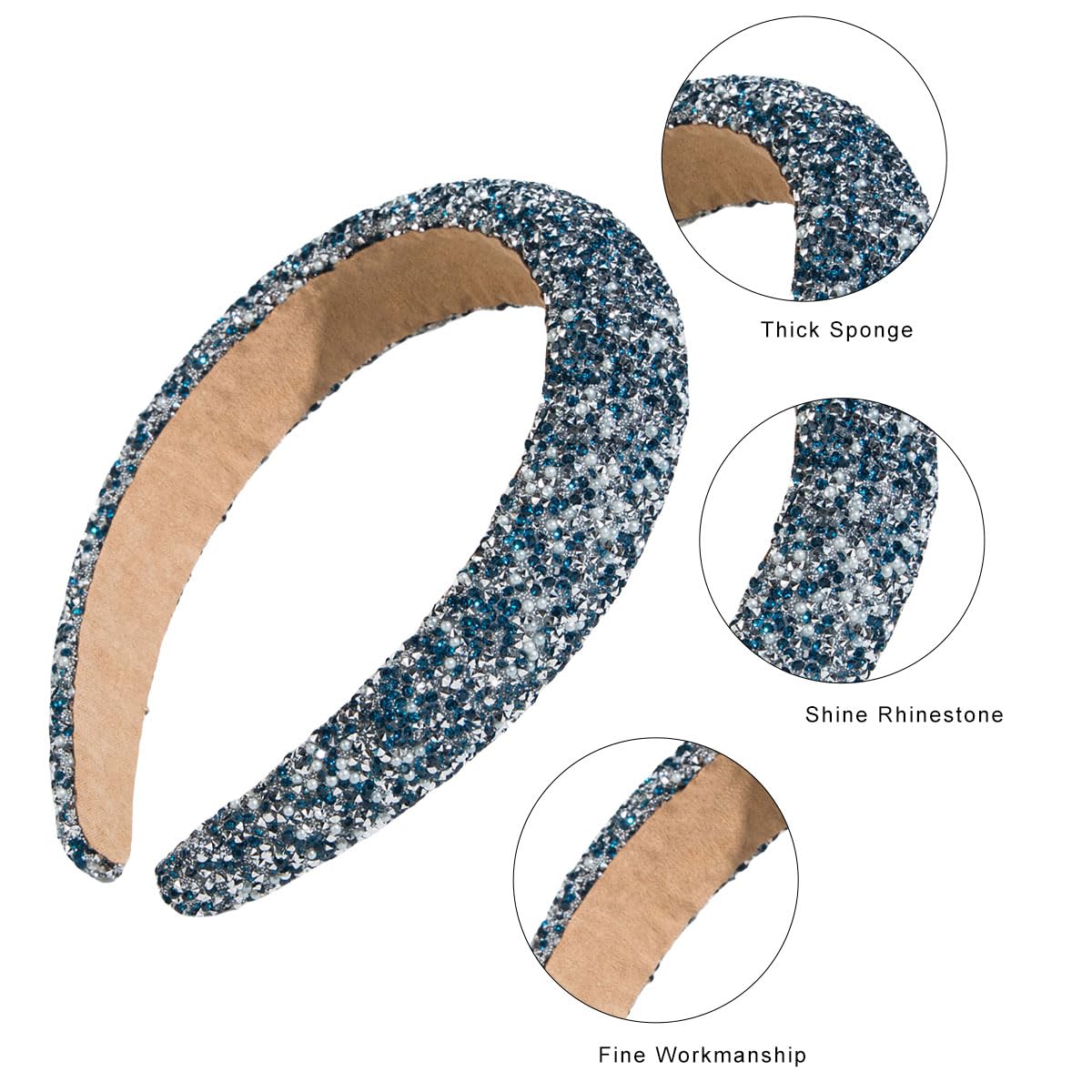 scicent Headband Adult Women Rhinestone Wide Headband Bling Crystal Blue Hair Bands for Girls 25417 - Image 3