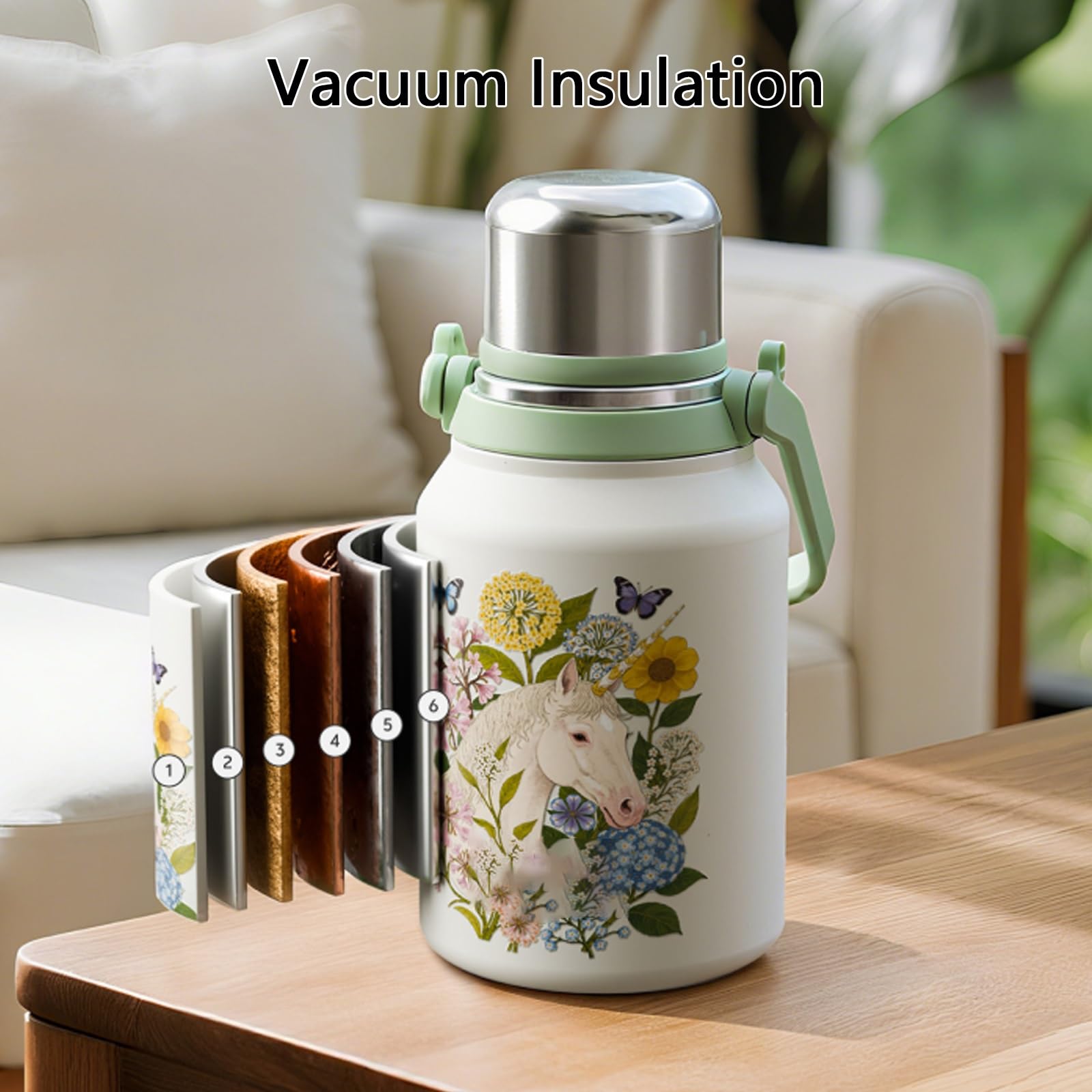 1000ml / 34oz, Taza Acero Inoxidable, Termos para Cafe, Sellado y A Prueba de Fugas, Práctico, Portátil e Ideal para Regalar(Pink)