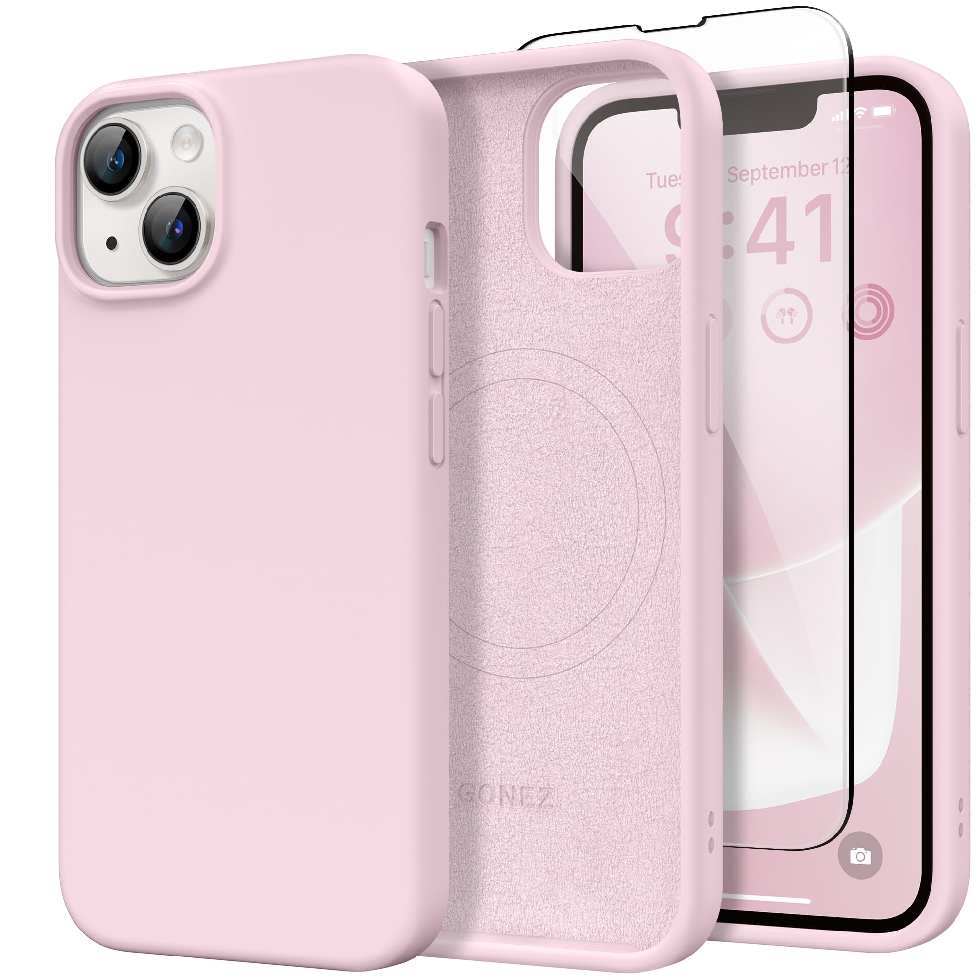 GONEZ Magnetic for iPhone 13/14 Case, Silicone Cover Pastel Pink