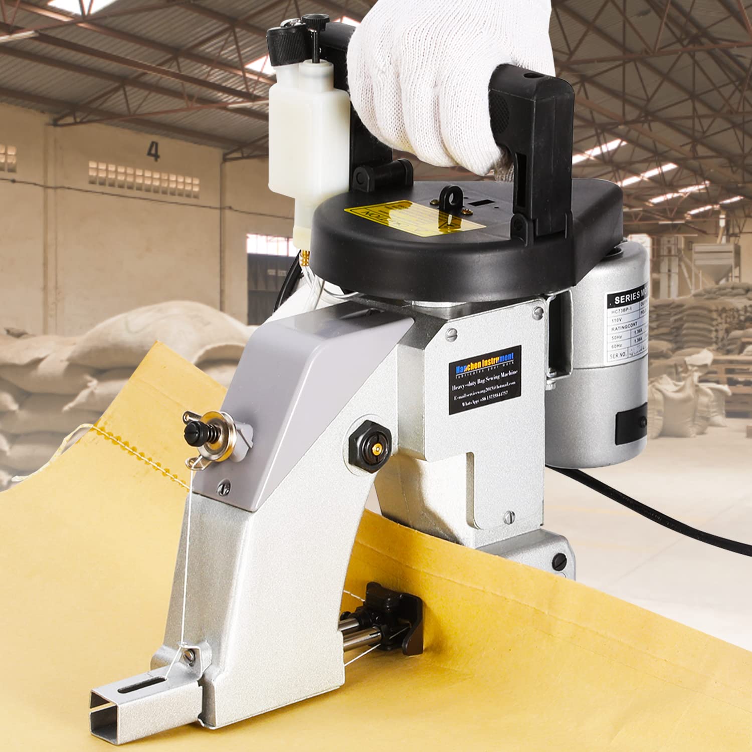 Hanchen Bag Sewing Machine Heavy-duty Bag Closer Bag Closing Machine Automatic Woven Bag Stitching Woven Bag Packing Machine for seed bags feed bags jute potato bags poly sandbags paper bags with CE Certificate 110v US Plug