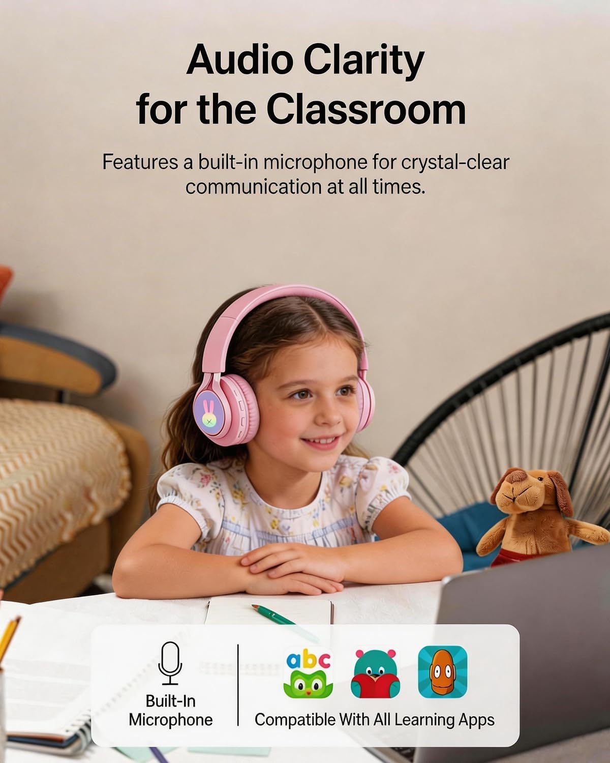 LED Light Up Kids Wireless Headphones - Wired/Wireless Dual Mode with Mic - Safe 85dB Volume Limit, Ultra-Lightweight Bluetooth Over Ear Earphones for School, iPad, Tablets - Pink Gifts for Girls