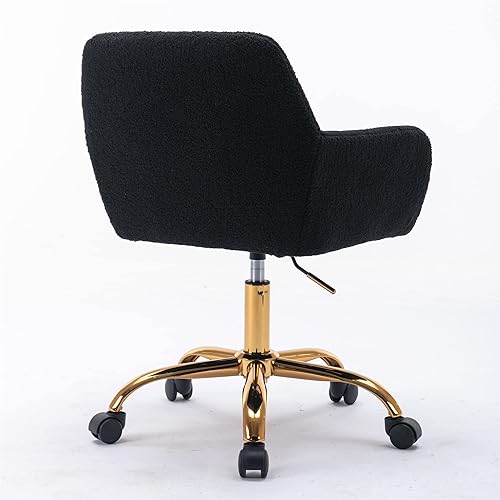Miniatura 7 de Silla de escritorio negra para tocador, pequeña, silla giratoria ajustable con patas de metal dorado para dormitorio, maquillaje, sala de estar