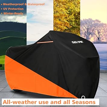SUNPIE Motorcycle Cover Waterproof Outdoor for Kawasaki KLX, Ninja 650/H2/E-1/110SX/300/500/ZX, Vulcans, W175, Z; All Weather Protection Covers for Road Glide,Fat Boy,Heritage;UV Resistant