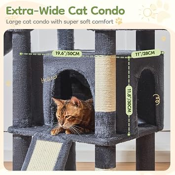 Taoqimiao Cat Tree, 183cm Large Cat Tree for Indoor Cats Cat Tower | with 5 Scratching Posts, Spacious Platform, Widened Cat Condo, Cozy Metal Hammock, Large Scratch Board, Smoke Grey MS045G