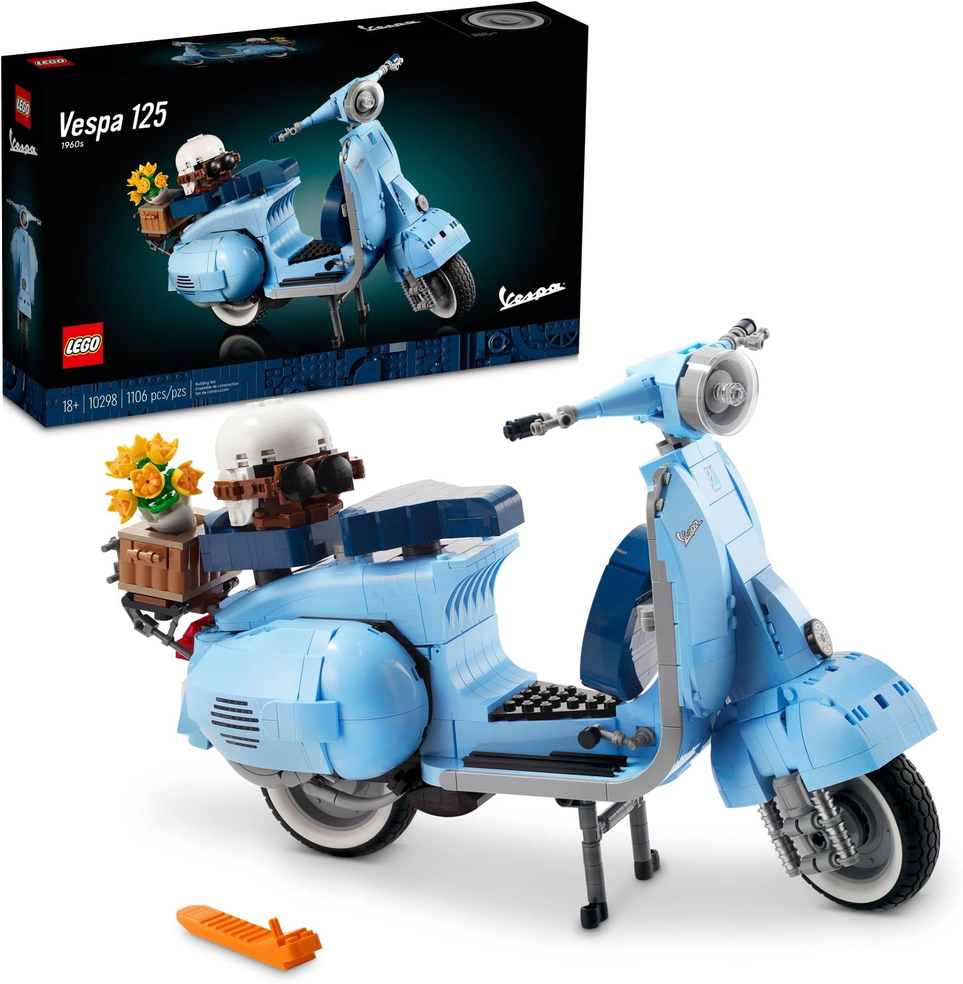Icons Vespa 125 Scooter Model Building Kit 10298, Vintage Italian Iconic Model Moped, Display Home Décor Set for Adults, Relaxing Creative Hobbies, Gift Idea