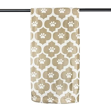 DII Bone Dry Very Warm, Silky Soft, Morrocan Paw Print Pet Blanket for Couch, Car, Trunk, Cage, Kennel, Or Dog House, 50x60, Taupe
