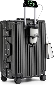 Carry on Luggage Hard Shell Suitcase Cheap Luggage Suitcase USB Interface Large Suitcase 4 Wheels Lightweight Black, 20in