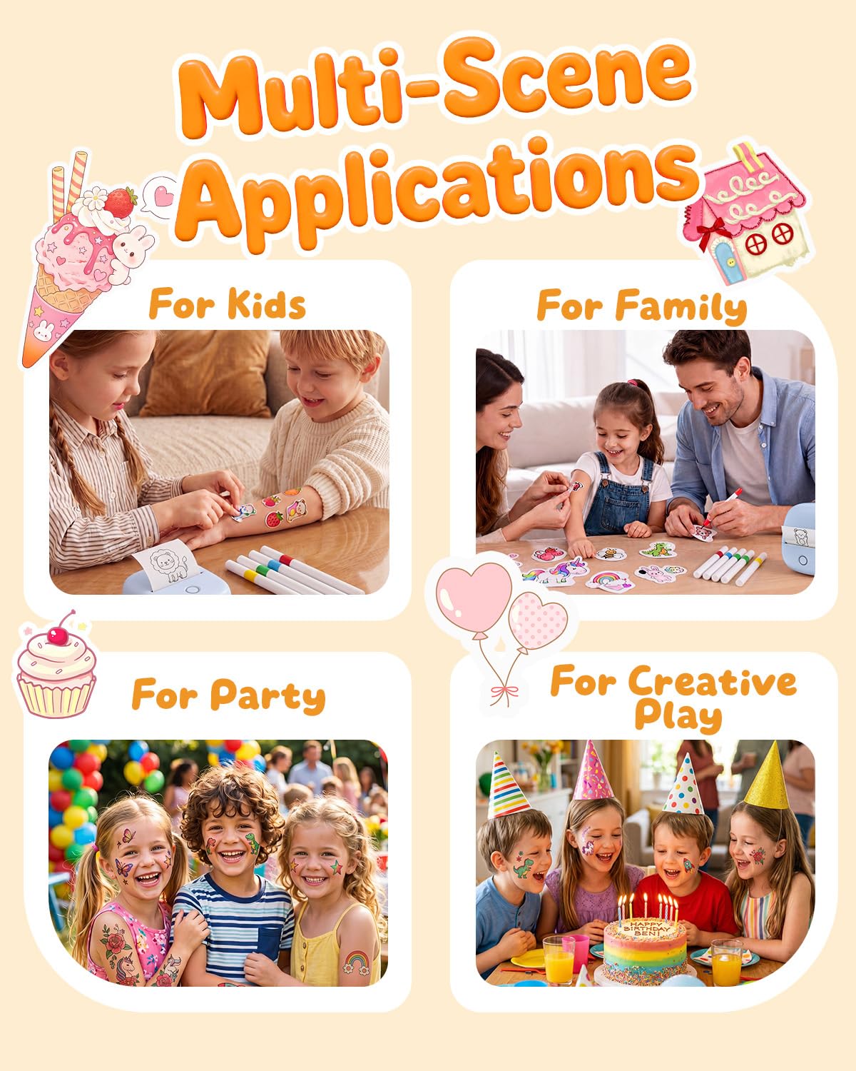 Stampante Tatuaggi per Bambini,Kit Fai da Te Senza Inchiostro con App IA, 40 Fogli per Tattoo e 4 Pennarelli, Giochi Creativi Lavabili Regalo 5-12 Anni (Blu)
