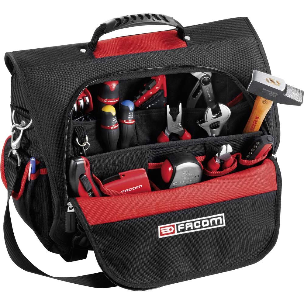 FACOM Maletín para Ordenador Portátil 15'', Bolsa Textil 2 en 1 con 14 Bolsillos, Correas para Herramientas, Acceso Rápido, Tejido Resistente 1200D, Carga Máx. 7kg, BS.TLBPB