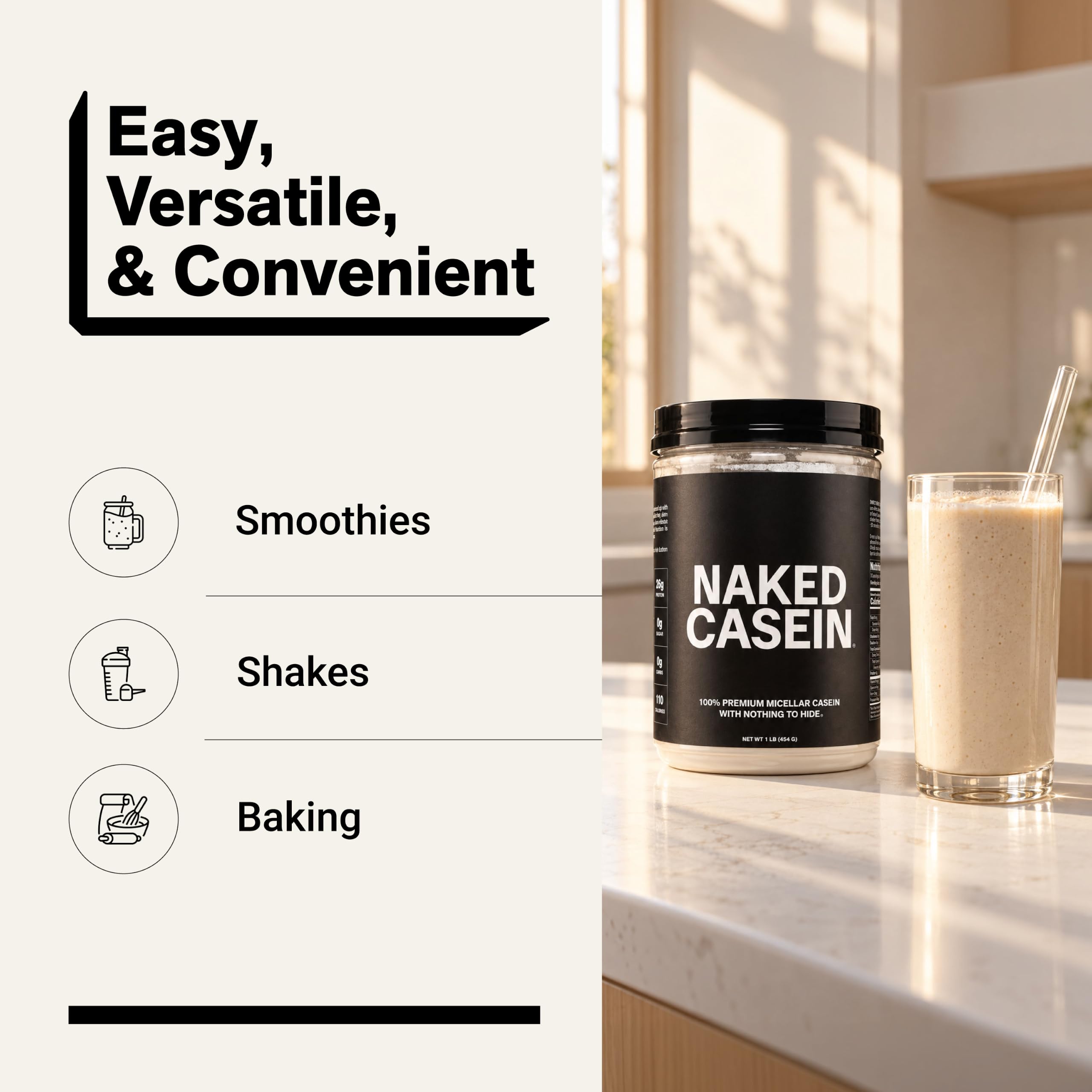 NAKED Casein - 1Lb Micellar Casein Protein - Bulk, Zero Carb, NSF Certified, GMO-Free, Gluten Free, Soy Free, Preservative Free - Stimulate Muscle Growth - Enhance Recovery - 15 Servings — Amazon image 7