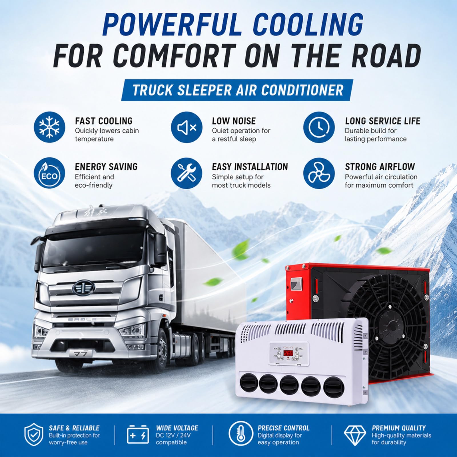 Condizionatore d'Aria per Camper,per Cabina Camion 12v/24v Kit di Climatizzazione Split, Soluzione di Raffreddamento Perfetta per Le Ampie Cabine Letto dei Camion Red-24V