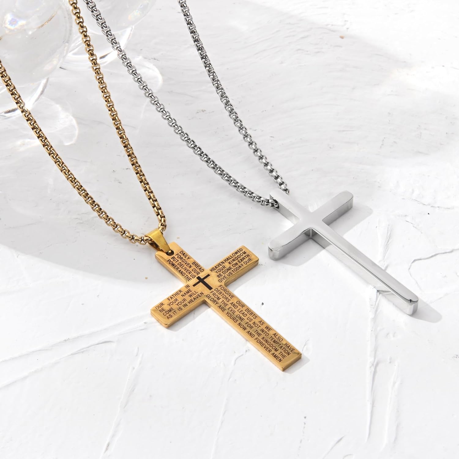 Two pces Cross Pendant Necklace with Lord's Prayer, Gold and Silver Tone, Religious Christian Jewelry, Packaged in a gift box - Image 9