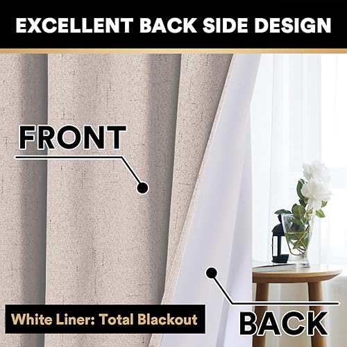 Miniatura 5 de PrinceDeco Cortinas opacas de 54 pulgadas de largo, con bolsillo para barra, cortinas opacas para dormitorio, tela de arpillera con forro aislante
